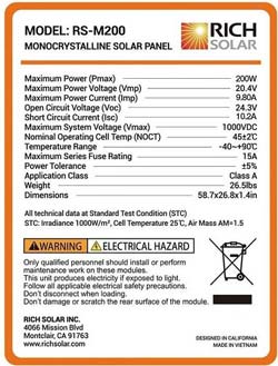photovoltaic panel stc label